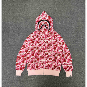 [BAPE] 베이프 ABC 카모 샤크 하프 집 풀오버 후드 핑크