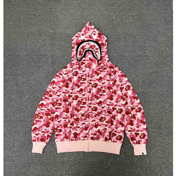 [BAPE] 베이프 ABC 카모 샤크 하프 집 풀오버 후드 핑크