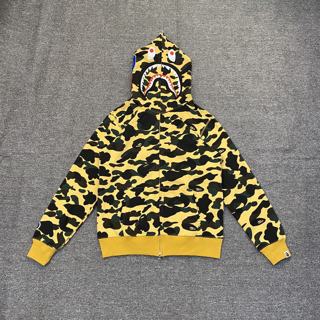 [BAPE] 베이프 퍼스트 카모 샤크 풀 집 후드 옐로우