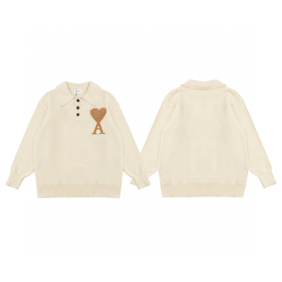[AMI] 아미 알파카 블렌드 로고 자수 폴로 스웨터