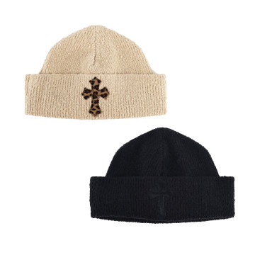 [Chrome Hearts] 크롬하츠 크로스 레더 패치 캐시미어 비니