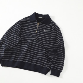 [MIUMIU] 미우미우 스트라이프 지퍼 폴로 셔츠