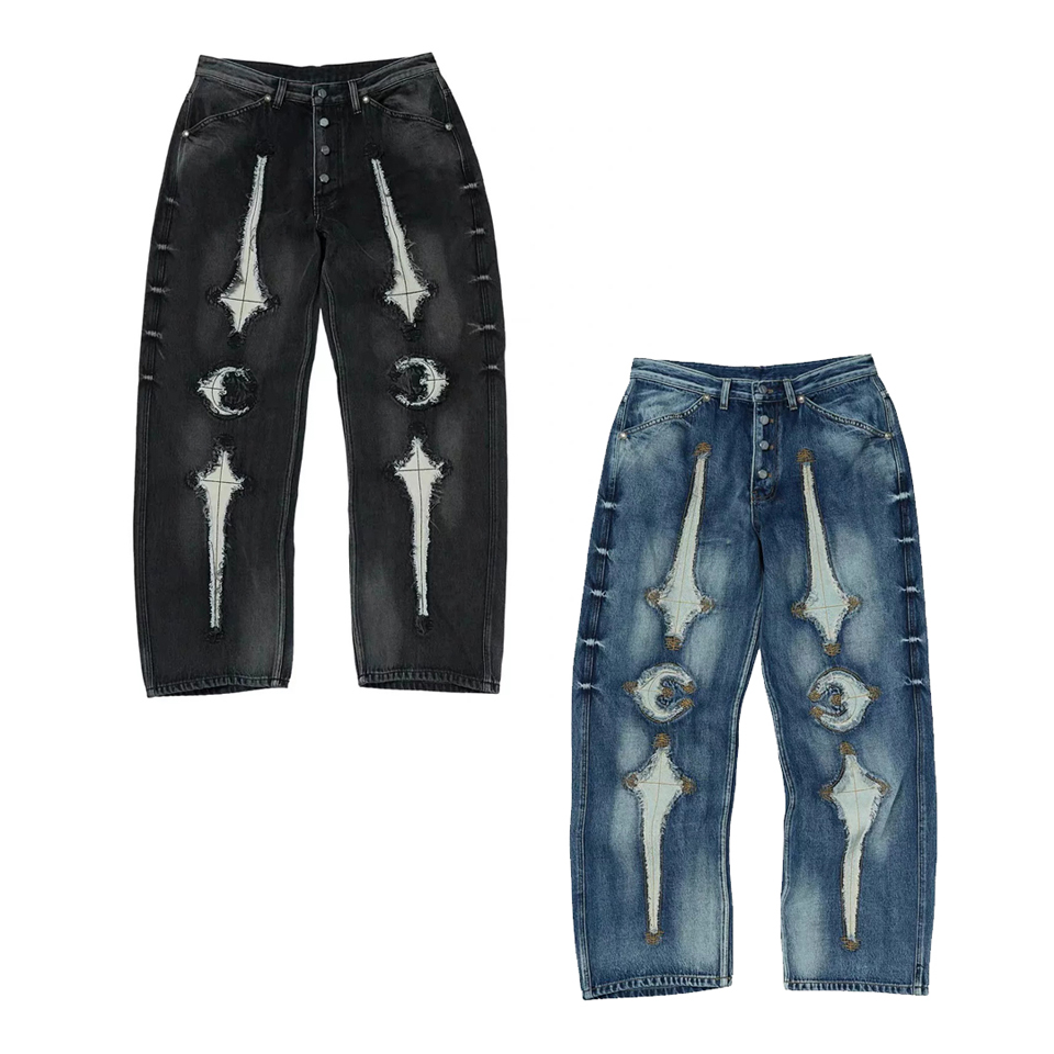 [THUG CLUB] 떠그클럽 TC 본 레더 데님 팬츠