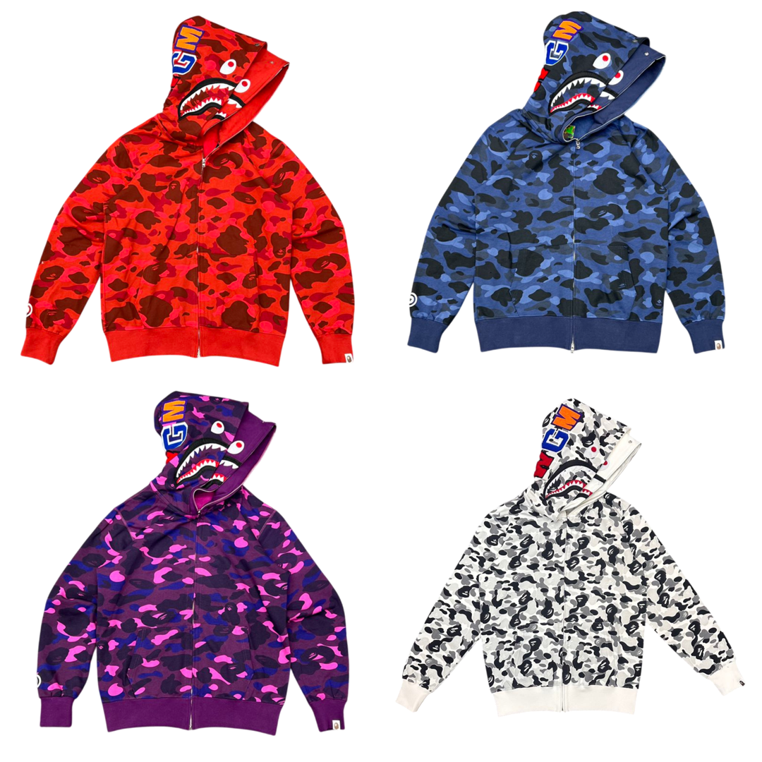 [BAPE] 베이프 더블 후드 샤크 카모 후드집업