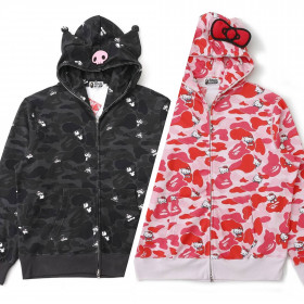 [BAPE x Sanrio] 베이프 x 산리오 캐릭터즈 카모 풀 집 후드