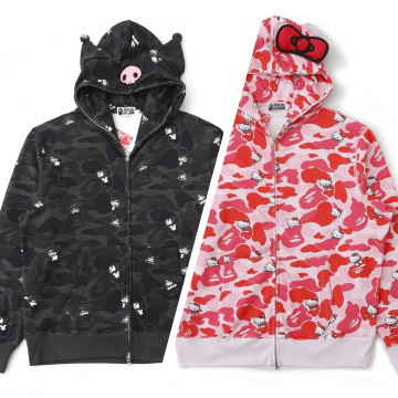 [BAPE x Sanrio] 베이프 x 산리오 캐릭터즈 카모 풀 집 후드